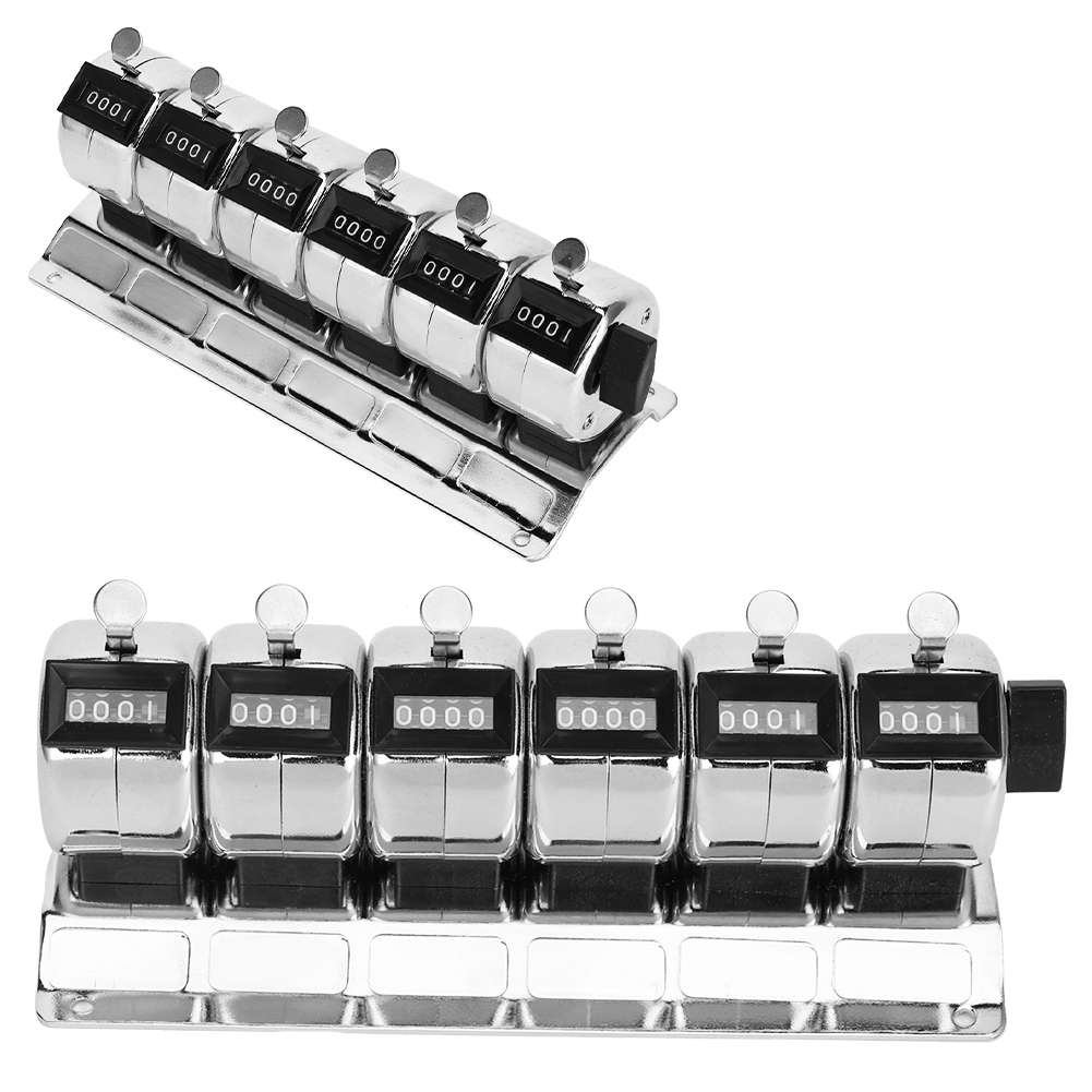 Mechanischer Zähler, Metall, Manueller Klicker, 4-stellig, Verbundene 6 Einheiten, Edelstahl, Zählwerk