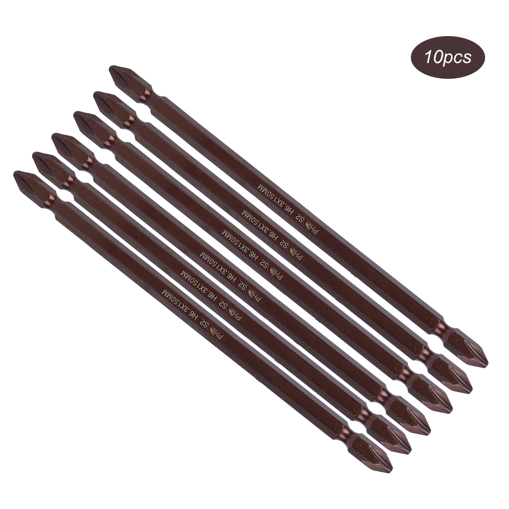 10-teiliges Set Doppelseitiger Schraubendreherbits H6.3, Magnetische Kreuzschlitzbits, Langes Hardware-werkzeugset (h6.3 X 150mmph2)