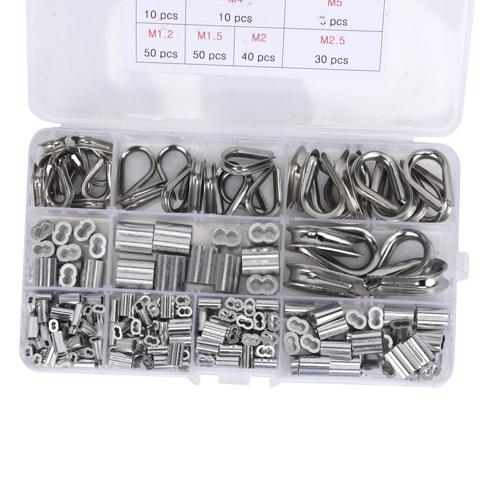 225 Stück M1.2 M1.5 M2 M2.5 M3 M4 M5 Crimp-schlaufenhülse M2 M3 Drahtseilkausche