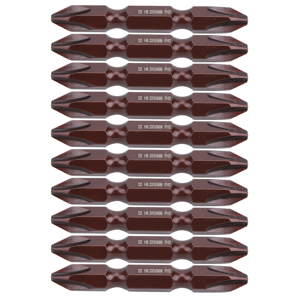 10 Stück Doppelseitige Kreuzschlitz-schraubendreherbits, Handwerkzeug, Hohe Klemmkraft, Magnetisch, S2 H6,3 X 50 Mm