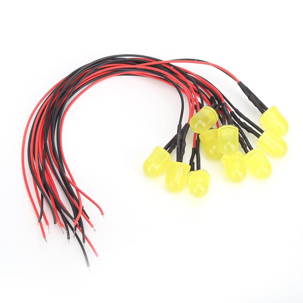50 Stück 12v 0,06w 10mm Farbige Led-lampenperlen Mit 20cm 26awg Anschlusskabel Für Industriezubehör, Gelb & Gelb