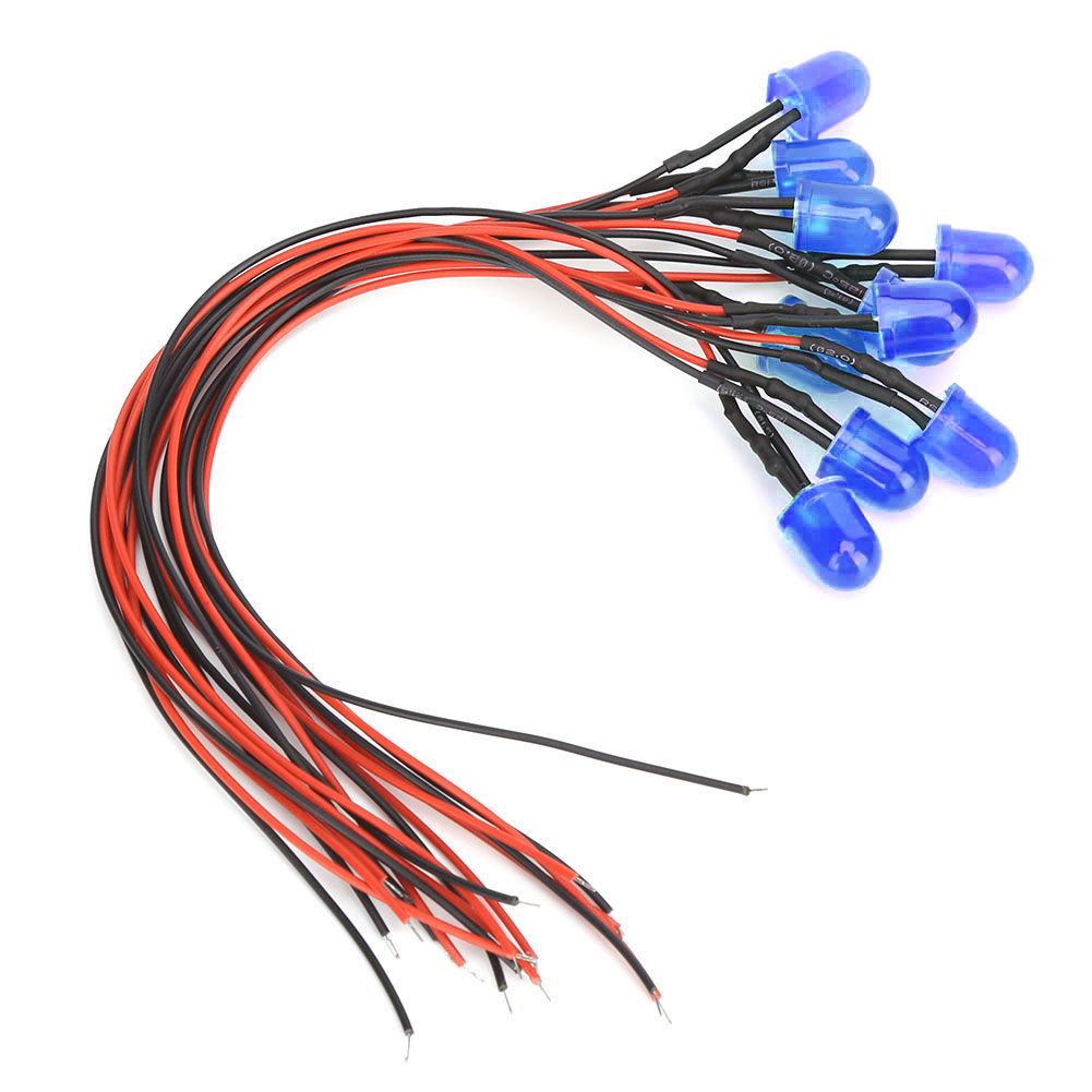 50 Stück 12v 0,06w 10mm Chromatische Led-lampenperlen Mit 20cm 26awg Zuleitung Für Industriezubehör Blau & Blau