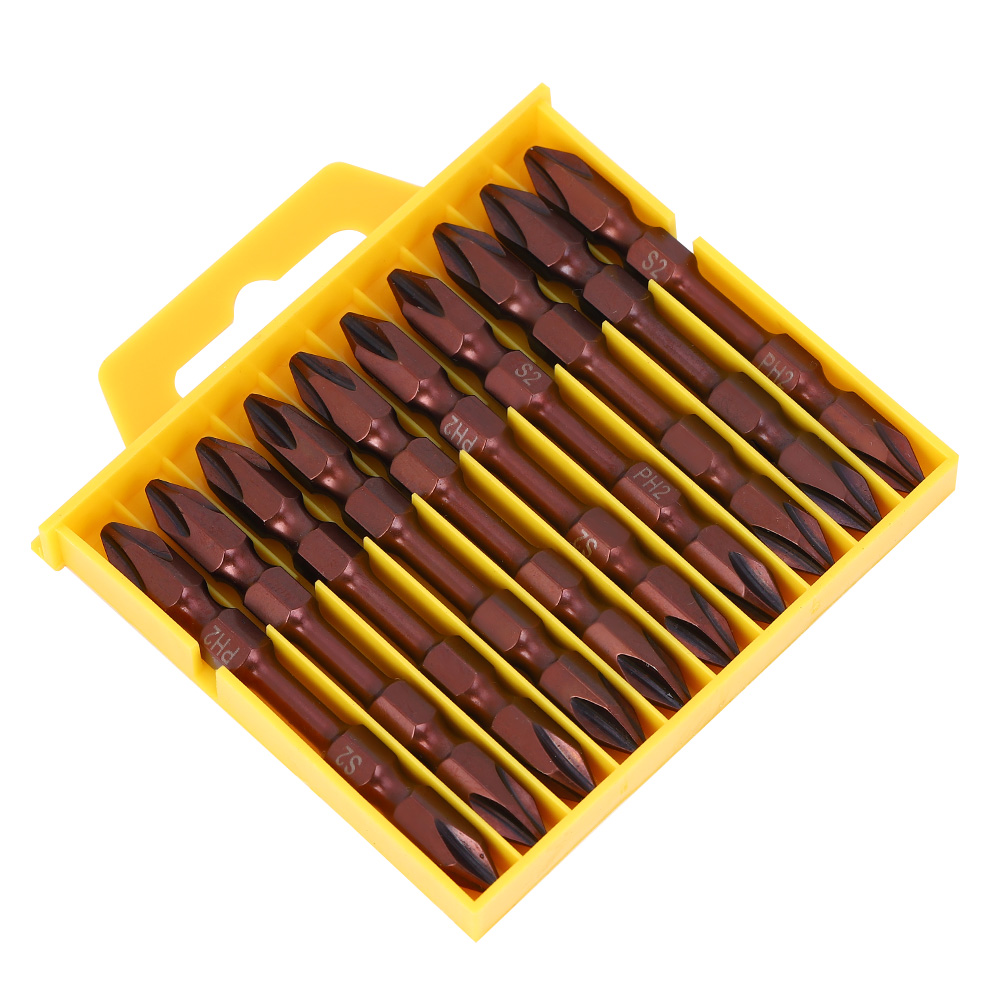 10 Stück Doppel-kreuzschlitzschraubendreher-bits Aus Chrom-vanadium-legierungsstahl, Magnetisches Handwerkzeug, 65 Mm, Antikmessing