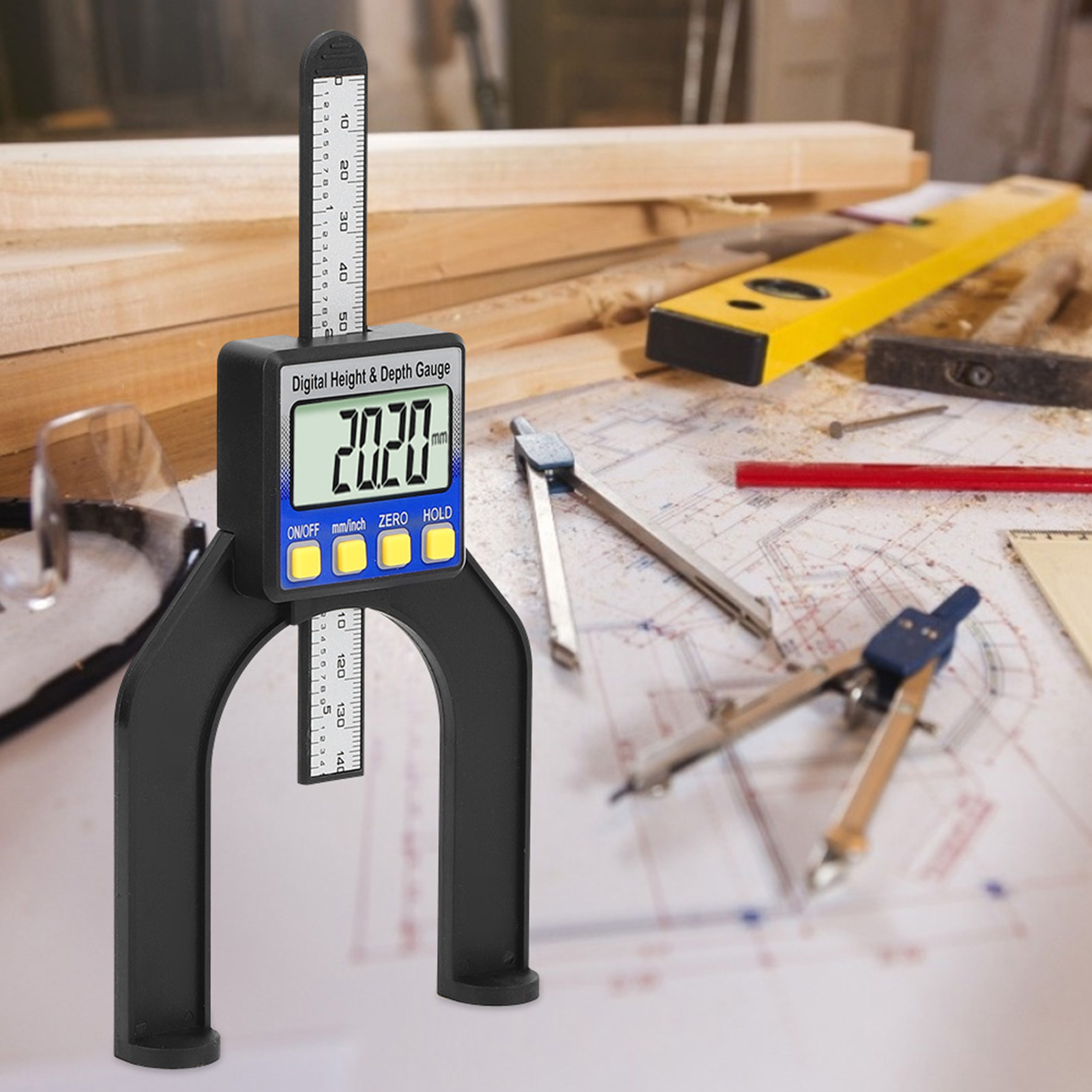 Tiefenmesslineal Für Tischkreissägen, Digitale Lcd-höhenbegrenzungslehre, Holzbearbeitungswerkzeug, 0–80 Mm / 0–3 1/8 Zoll