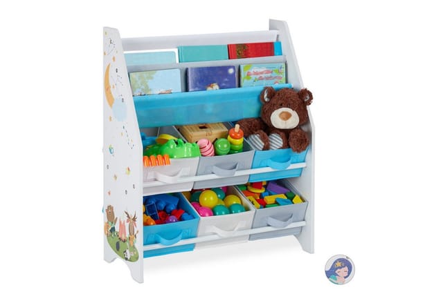 Kinderregal, Tiere Motiv, 6 Boxen, 2 Fächer, Kinderzimmer, Spielzeug Aufbewahrung hbt 74 x 62 x 31,5 cm, bunt - Relaxdays