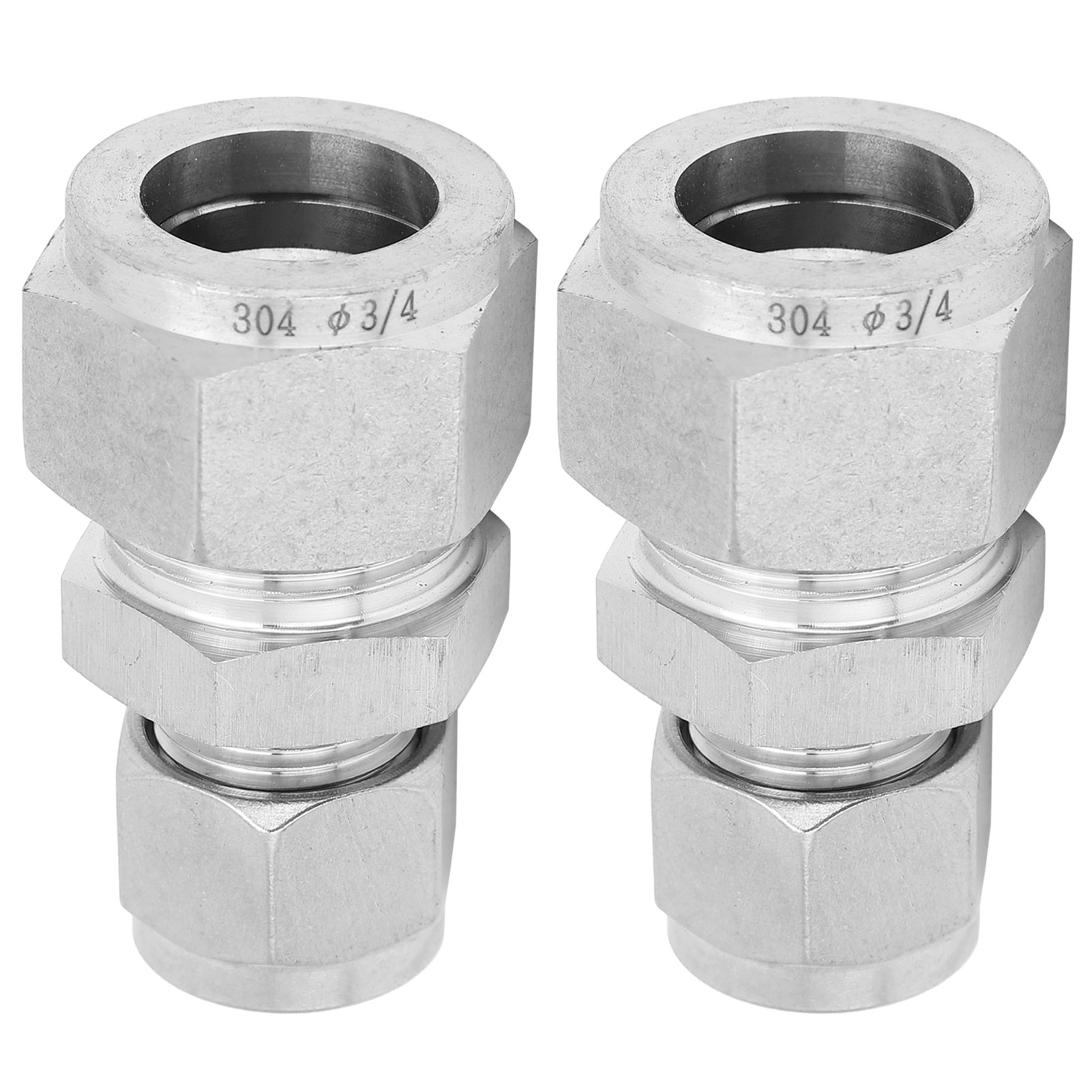 2 Stück Kompressionsrohradapter, Gerade, Edelstahl 304, Doppelklemmring-reduzierverschraubung, Ф1/2"-ф3/4