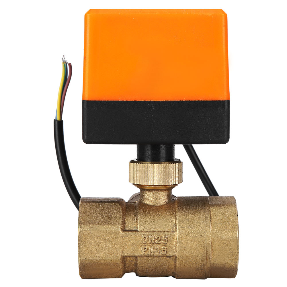 Motorisiertes Kugelventil L-form, Orangefarbenes Messing, Elektrisches Ventil, 3-adrig, 2-fach Steuerbar, 1,6 Mpa, 6 W, 220 V Ac, G1-pfund