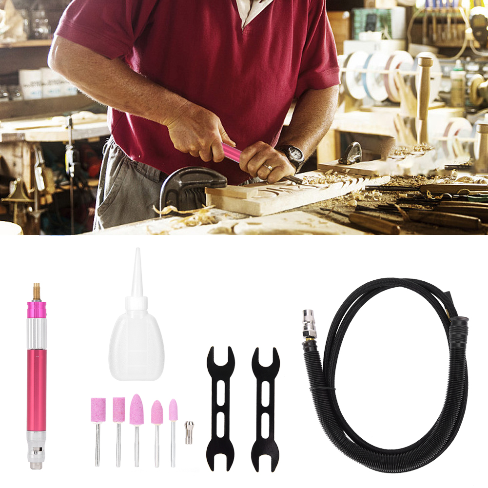 Pneumatischer Gravierstift, Rosaroter Mini-druckluft-mikroschleifer, 65.000 U/min Mit Schalldämpferrohr