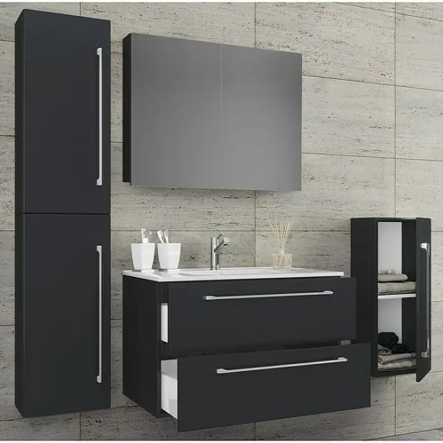 Badinos Badmöbel-Sets a 80 cm, Spiegelschrank Schwarz.