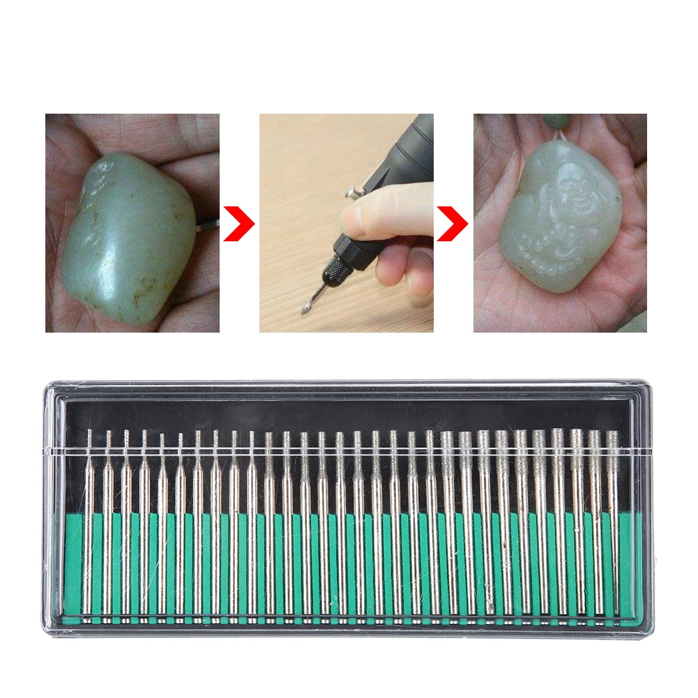 30-teiliges Diamantnadel-schleifwerkzeugset, Schnitzzubehör, Schleifkopf, Zylindrisch 1 / 2 / 3 Mm