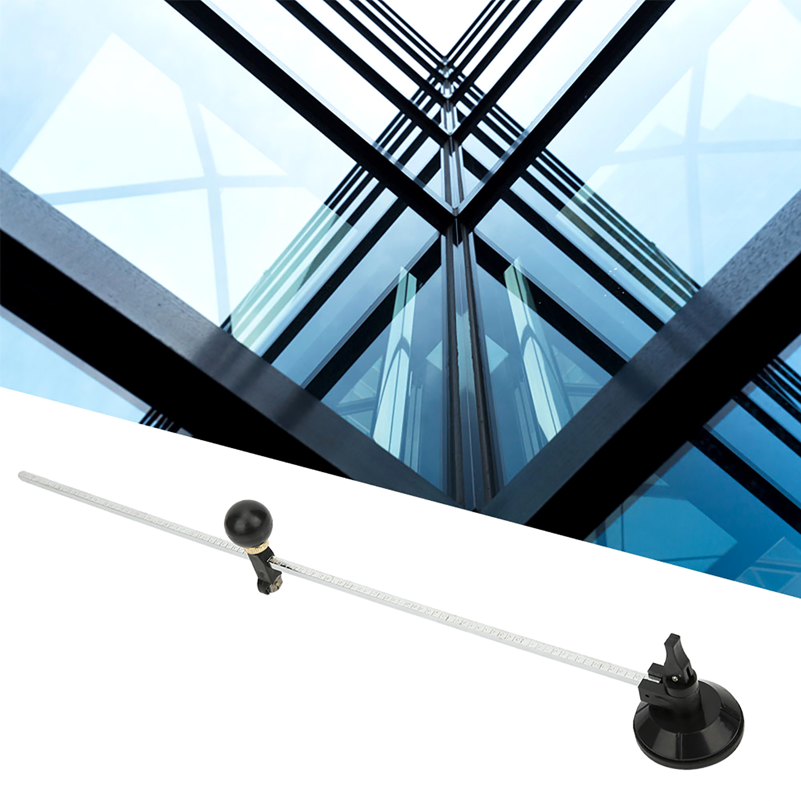 50 Cm Verstellbarer Zirkel-glasschneider Mit Saugnapf, Silberner Glasschneider