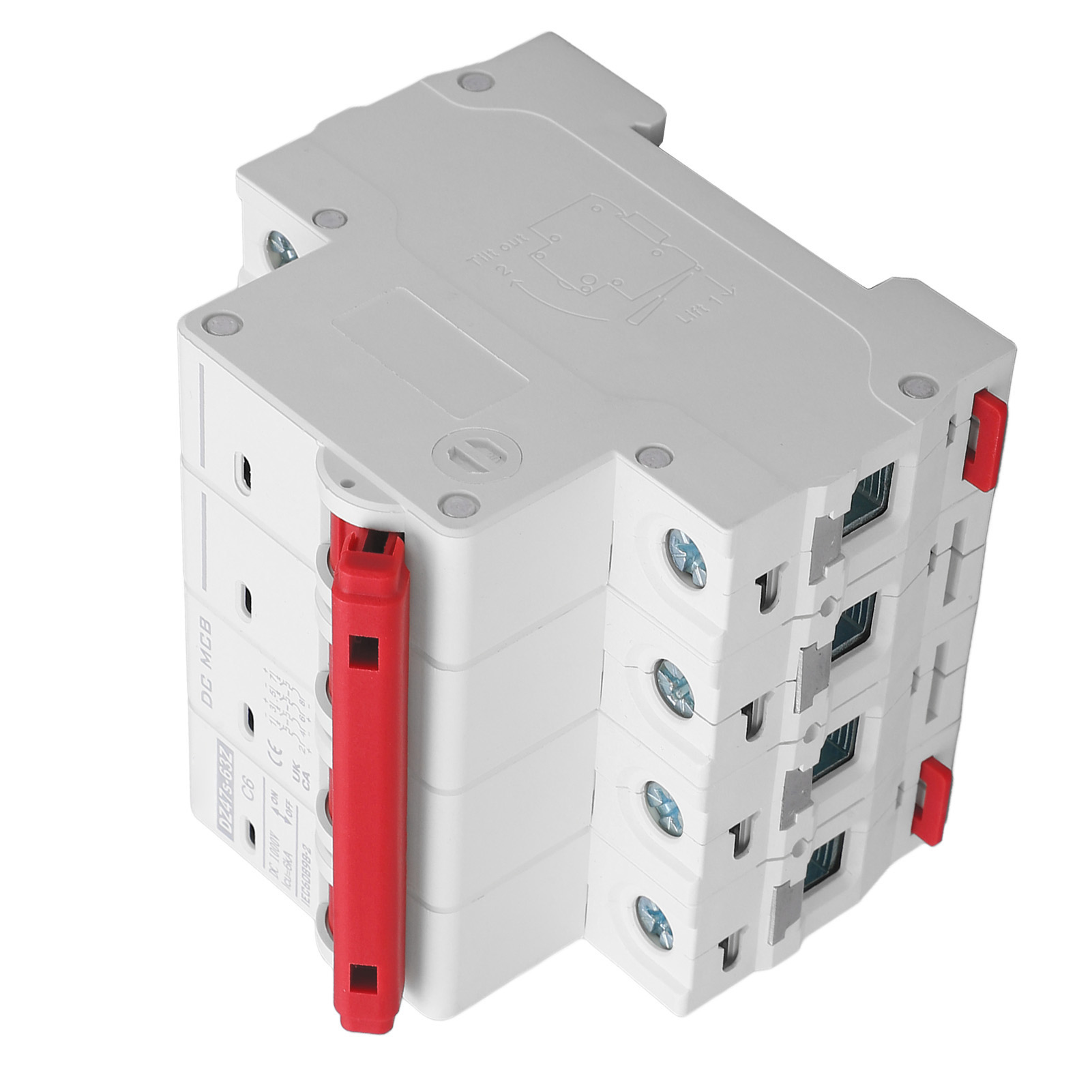 4-poliger Gleichstrom-leistungsschalter, 6000 A Abschaltvermögen, Elektromagnetische Auslösung, Din-schienenmontage, 6 A, 1000 V