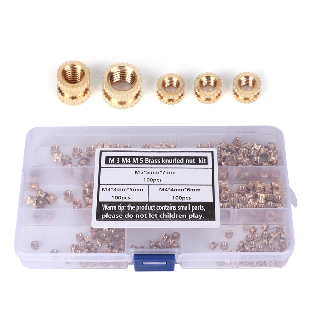 300-teiliges Set Messing-einsatzmuttern M3 M4 M5, Gerändelte Heißschmelzmuttern, Korrosionsbeständig, Rostfrei