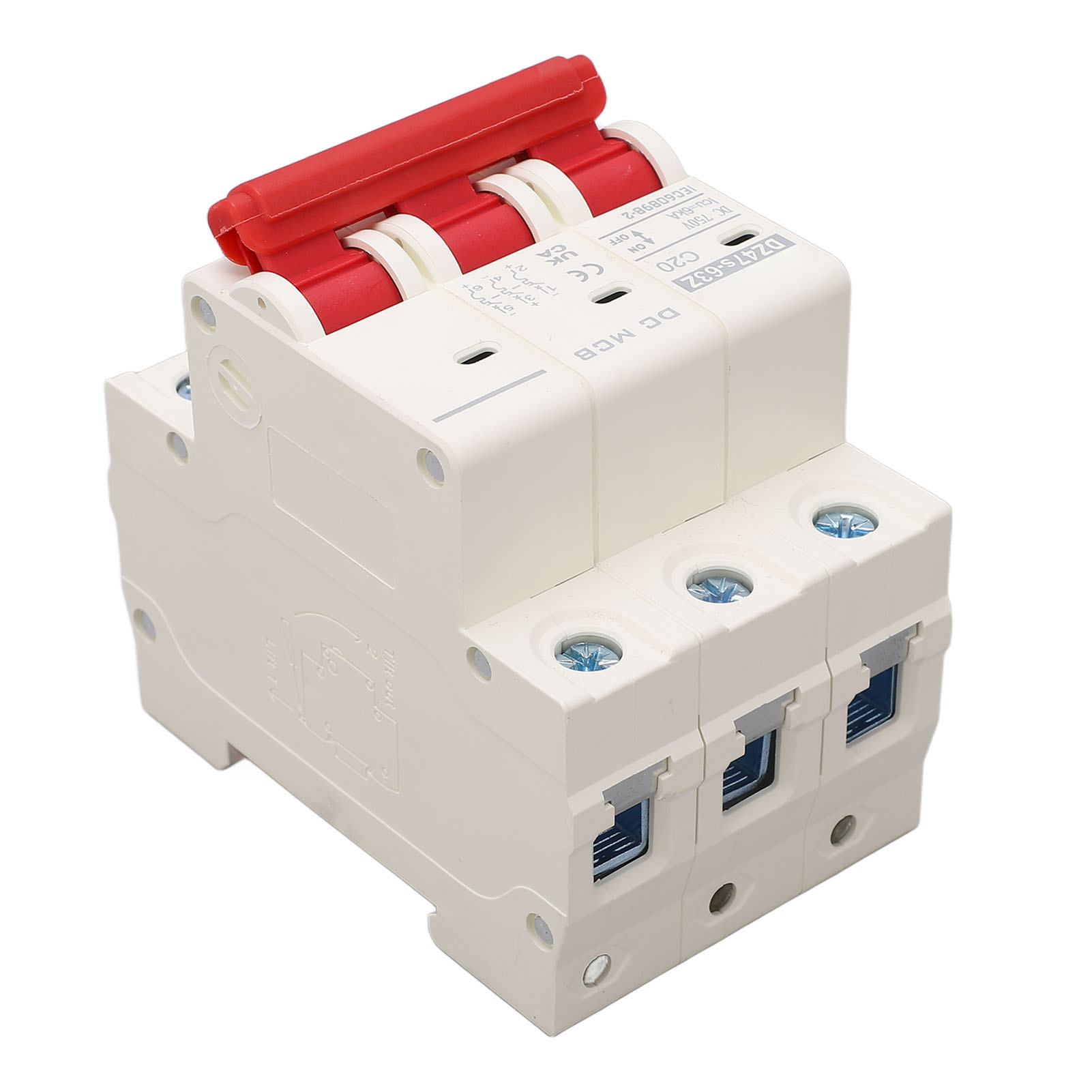 Dc-miniatur-leistungsschalter Für Solar-pv-systeme, 3-polig, 20 A, Din-schienenmontage, 6000 A Segmentierte Kapazität, Dc 750 V, Dz47s 63z C20