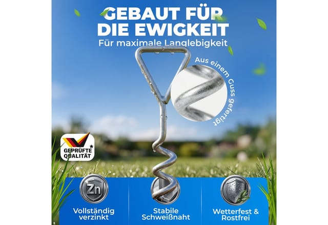 4 Bodenanker Trampolin 42,5cm 5 Windungen 900kg Verstellbare Gurte Rostfrei Sicherung Set Erdanker Befestigung Pavillon Gartenhaus Schaukel - Monzana