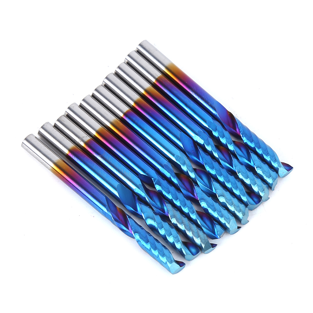 10 Stück Hartmetall-spiralfräser, Einschneidig, Blau, Nano-beschichtung, 3,175 Mm