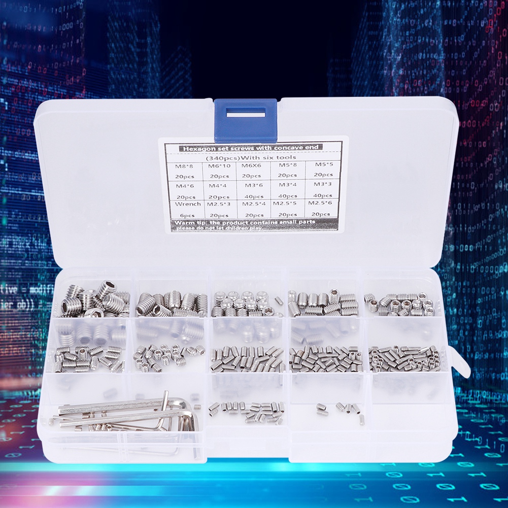 340-teiliges Set Schrauben 304 Edelstahl Sechskantadapter Maschinen 6 Schraubenschlüssel Hardwareteile