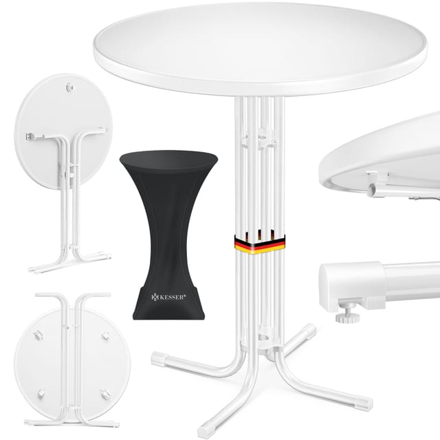 Gastro Stehtisch Klappbar - Gastronomie Bistrotisch Rund - Wetterbeständiger Klapptisch Gartentisch - Runder Partytisch - Hitzebeständig Weiß / Ø 80 Cm / 1er Set - Kesser
