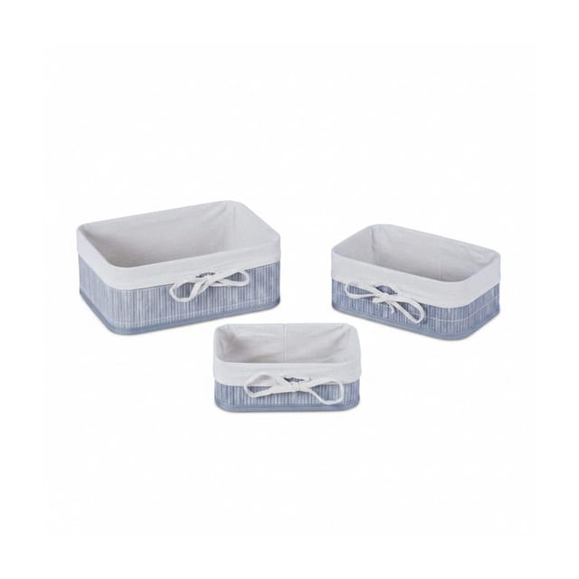 Aufbewahrungskorb 3er Set, Bambus, Stoff, eckige Aufbewahrungsbox für Regal & Schrank, 3 Größen, grau/creme - Relaxdays