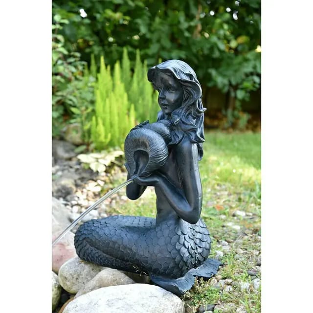 Teichfigur 'Meerjungfrau mit Amphore', 39x26x54cm