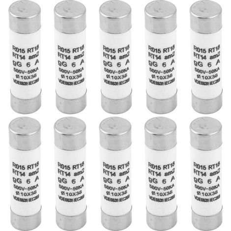 10-teilige Zylindrische Sicherung Mit Hohem Abschaltvermögen Und Anzeigevorrichtung 10x38 380-500vac (6a)