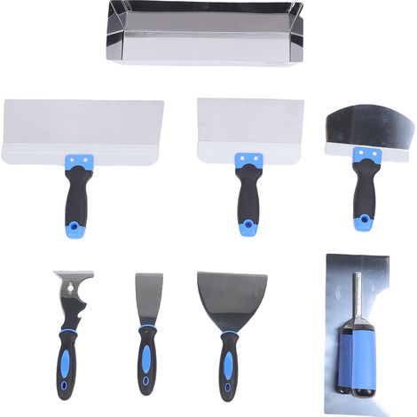 14-in-1 Handwerkzeugset Für Gipskartonplatten: 8 Edelstahlteile, Darunter Ein Fugenmesser, Putzmesser, Ein Spachtel Und Eine Putzwanne.