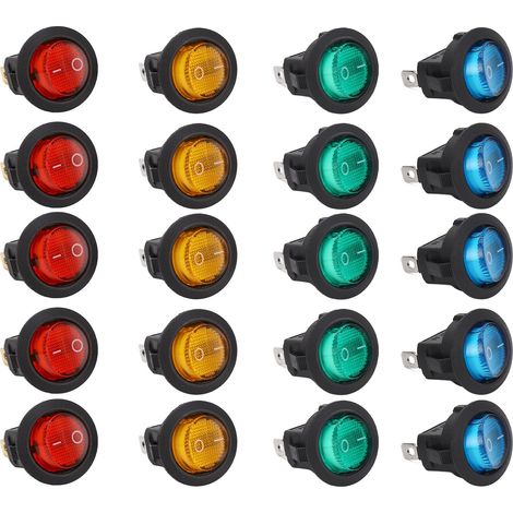 20 Runde Kippschalter Mit Led-beleuchtung, 3 Pins, 2 Gänge, 20 Mm, Kfz-ein/aus-kippschalter, 12 V