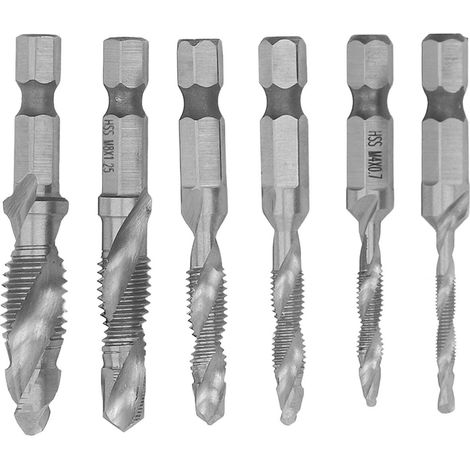 6-teiliges Kombinations-gewindebohrerset Mit Sechskantschaft, Spiralnut-gewindebohrern, Hss-gewindeschneidwerkzeug, Silberfarben