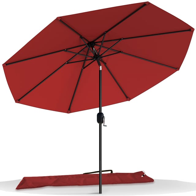VOUNOT® Sonnenschirm für Balkon, 270 cm, Knickbarer Balkonschirm mit Schutzhülle, Rot