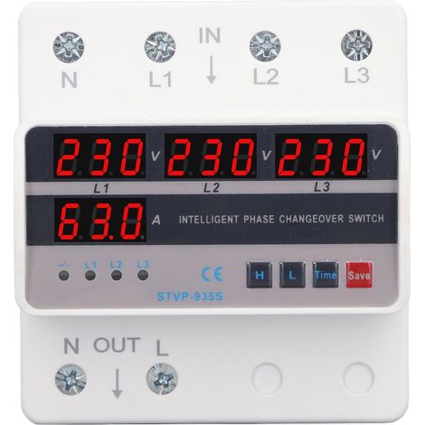 Dreiphasen-umschalter, Automatische Umschaltung, Din-schienenmontage, Mit Überspannungsschutz, Ac 220 V, 63 A