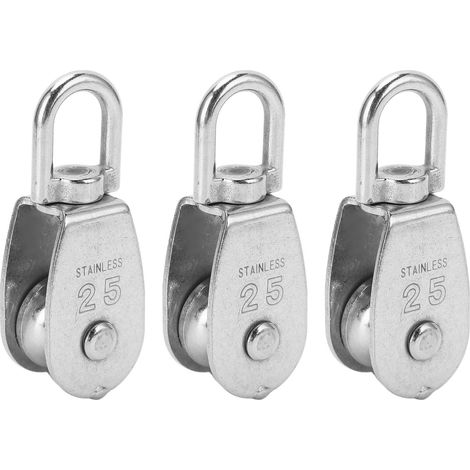 Einzelrollenblock, U-förmiges Lager, 360°-drehung, Edelstahlrolle, 150 Kg, 330 Lb, 3 Stück