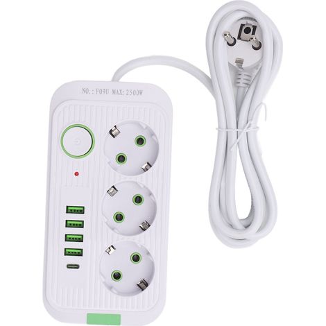 Europäische Steckdosenleiste Mit 3 Steckdosen, 4 Usb-anschlüssen Und 1 Typ-c-anschluss Wandsteckdosenverlängerung Mit 2 M Kabel
