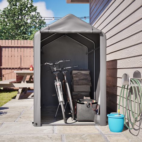 Fahrradunterstand 187 X 100 X 160 Cm, Schwarz Pulverbeschichteter Stahlrahmen, Wetterfestes Zelt Mit Dunkelgrauer Polyethylen-abdeckung Für Fahrräder Und Gartengeräte – Ideal Für Balkone Und Terrassen