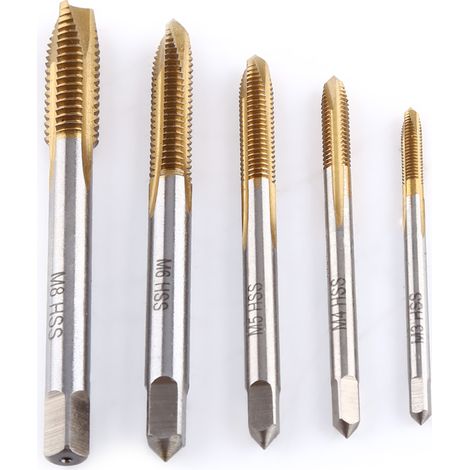 Gewindebohrer-set Aus Titanbeschichtetem Hss, 5-teilig, M3, M4, M5, M6, M8, Mit Spanauswurf Von Vorn