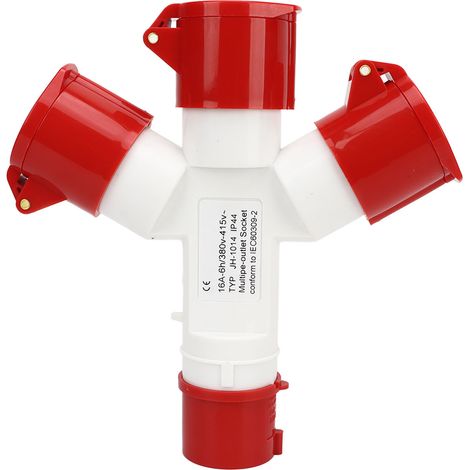 Ip44 Wasserdichte Industriesteckdose, Kreuzsteckdose Mit 1 Eingang Und 3 Ausgängen, 4-polig, 2p Ne, Mehrfachsteckdose, 380 Bis 415 V