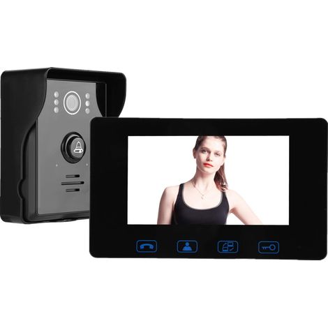 Kabelgebundene Video-türsprechanlage Mit 7-zoll-monitor, Nachtsichtkamera, 50°-weitwinkel, Standfuß Mit Auslösemechanismus Und Zwei-wege-audio (schwarz) (eu)