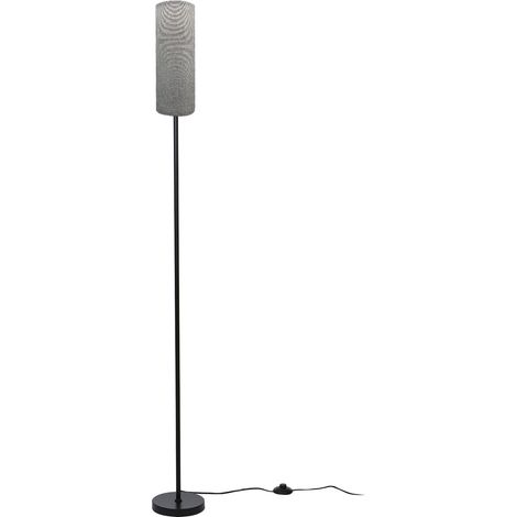 Kleine Zylindrische Stehlampe, Fußschalter, Dreifarbige E27-glühbirne, Schwarzer Lampenkörper, Grauer Lampenschirm