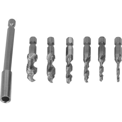 Kombinierter Gewindebohrersatz Mit Sechskantschaft, Metrisches Gewinde M3-m10 Für Stahl, Aluminium, Dünnes Blech, Silberfarben