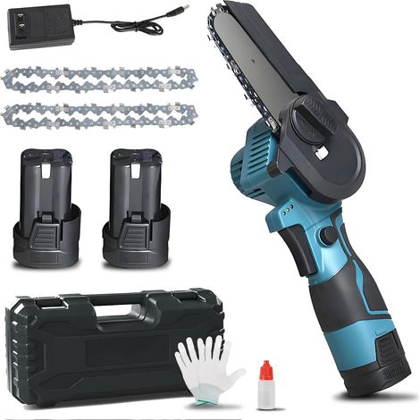 Mini-akku-kettensäge – 10 Cm (4 Zoll) – 16,8 V – 1280 U/min – Zum Beschneiden Und Schneiden Von Holz – 2 X 1500 Mah Akkus Im Lieferumfang Enthalten – Eu-stecker – Blau