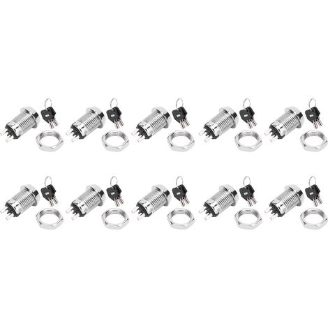 Packung Mit 10 Edelstahl-schlüsselschaltern, Ein/aus, Abschließbar, Doppelzug, 12 X 22 Mm