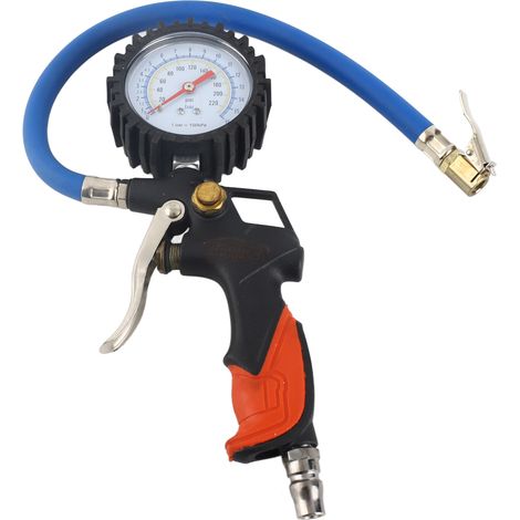 Reifenfüller Mit Manometer, Mechanischer Nadel, Schlauch, 0-15 Bar / 0-220 Psi, Kupferdüse, Hohe Verschleißfestigkeit, Einfach Zu Bedienen Für Autos, Lkws, Motorräder Und Fahrräder.