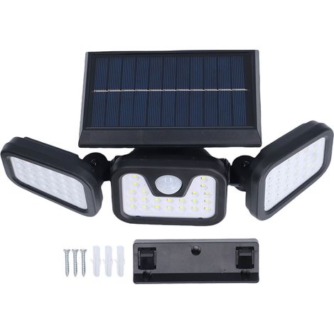 Solarbetriebene Led-wandleuchte, 74 Leds, 3 Leuchtenköpfe, Personenerkennung, Wasserdicht (ip65), Für Den Außenbereich (hof), Kabellos