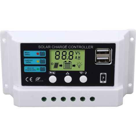 Solarladeregler, Industriechip, Lcd-anzeige, Spannungsregler, Überlastschutz, 12 V/24 V, Selbstadaptierend, Weiß, 20 A