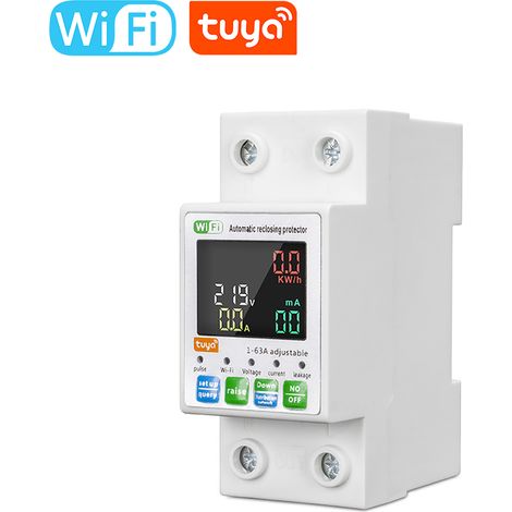 Tuya Wifi Smart-einphasen-energiezähler Mit Leitungsschutzschalter, Hintergrundbeleuchtung Und Automatischer Wiedereinschaltung. Lcd-bildschirm, Mobile App, Über- Und Unterspannungsschutz.