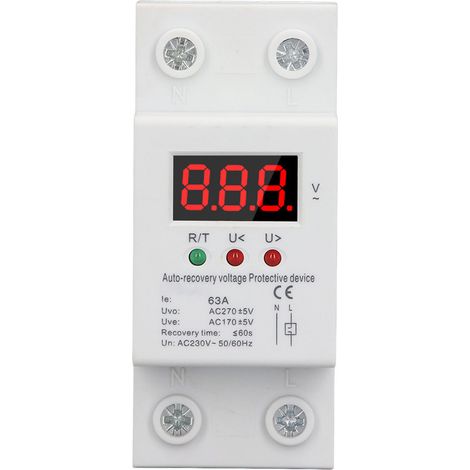 Überspannungsschutz, Automatische Wiederherstellungsschutzvorrichtung, Schutzrelais, Einzeldigitalanzeige, 2-polig, 230 V Ac, 63 A