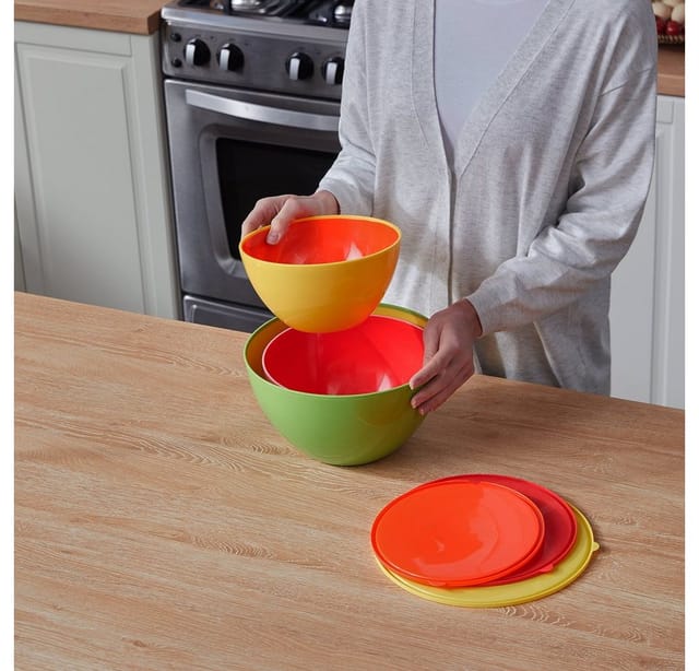 Monzana® Schüssel mit Deckel 4er Set – Kunststoff BPA-frei, 900ml-4000ml, stapelbar, luftdicht, spülmaschinenfest, Rühr-, Aufbewahrung- & Backschüssel