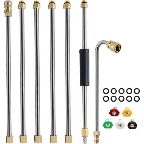 – Set Mit 7 Verlängerungsrohren Für Hochdruckreiniger – 5 Düsenaufsätze – Länge 38 Cm – Druck Bis Zu 4000 Psi
