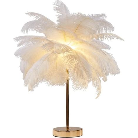 – Tischleuchte Aus Straußenfedern – 40 Cm Lampenschirm – 50 Cm Höhe – Wiederaufladbare Led-beleuchtung – Warmes Und Neutrales Licht