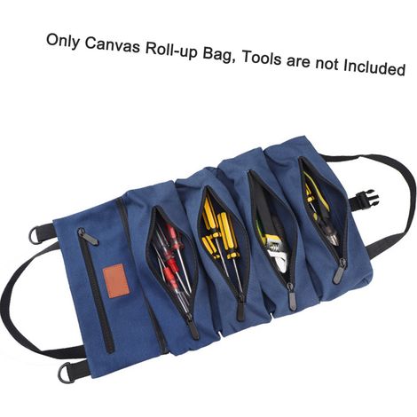 Aufrollbare Werkzeugtasche Aus Canvas, Vielseitiger Organizer Mit 5 Reißverschlusstaschen, Tragetasche Für Auto, Motorrad, Aufbewahrung Für Schlüssel, Steckschlüssel, Schraubendreher