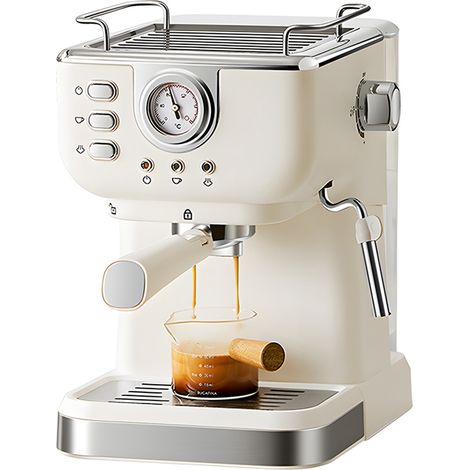 Espressomaschine (1050 W), 92 °c Brühtemperatur, Thermostatgesteuerte Extraktion, 1,5 L Fassungsvermögen, 20 Bar Hochdruck-extraktion, Hochdruck-milchaufschäumer Mit Manometer, Beige